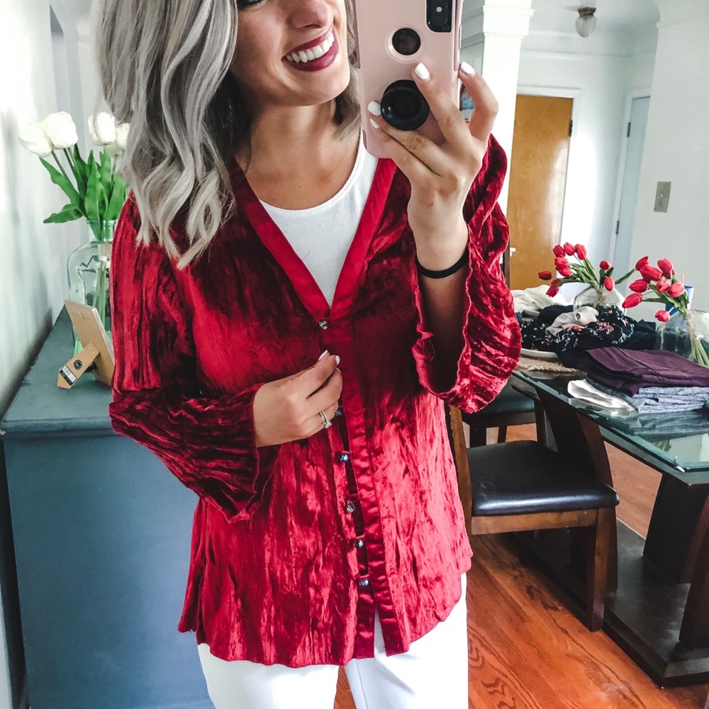 Isabella Bird Red Velvet Rayon Cardigan P - Picture 4 of 6
